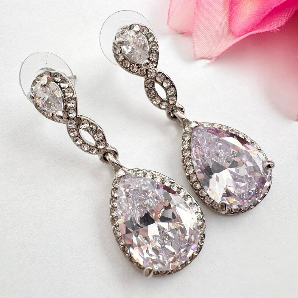 Cubic Zirconia Bridal Earrings Teardrop CZ Infinity Eternal Love Bridal Wedding